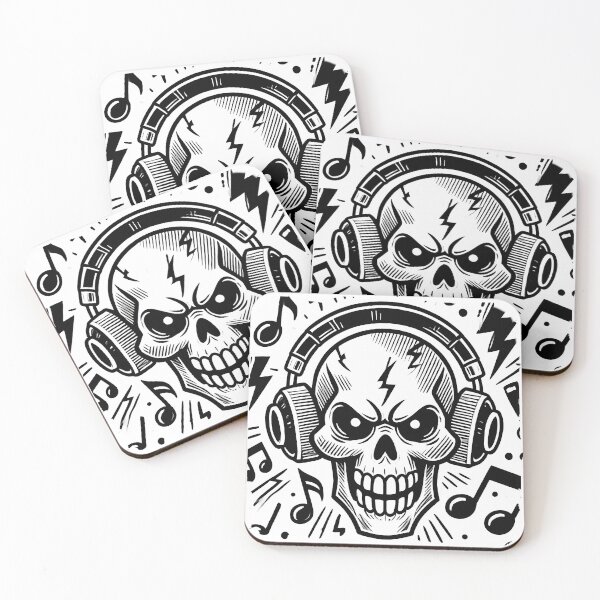 Item preview, Skull with headphones, line drawing illustration designed and sold by PixelPunny.