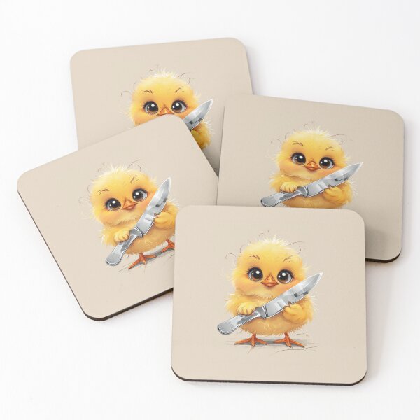 Item preview, Cute and Bold Chick Holding a Knife in Humorous Illustration designed and sold by art-noir.