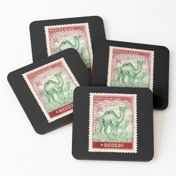 Item preview, Greetings From Qatar - A Retro Vintage Style Camels Postal Stamp by Craitza designed and sold by House of Sadu by Craitza.