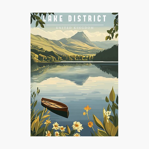 Item preview, Lake District UK Travel Poster - Retro Scenic Landscape & Nature Art Print designed and sold by StrasserArt.