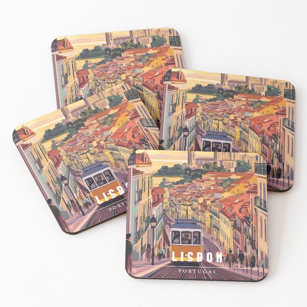 Item preview, Lisbon Portugal Travel Poster - Vintage Cityscape & Tram Art Print designed and sold by StrasserArt.