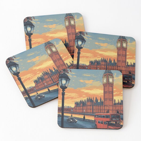 Item preview, London England Travel Poster - Vintage Cityscape & Iconic Landmarks Art Print designed and sold by StrasserArt.