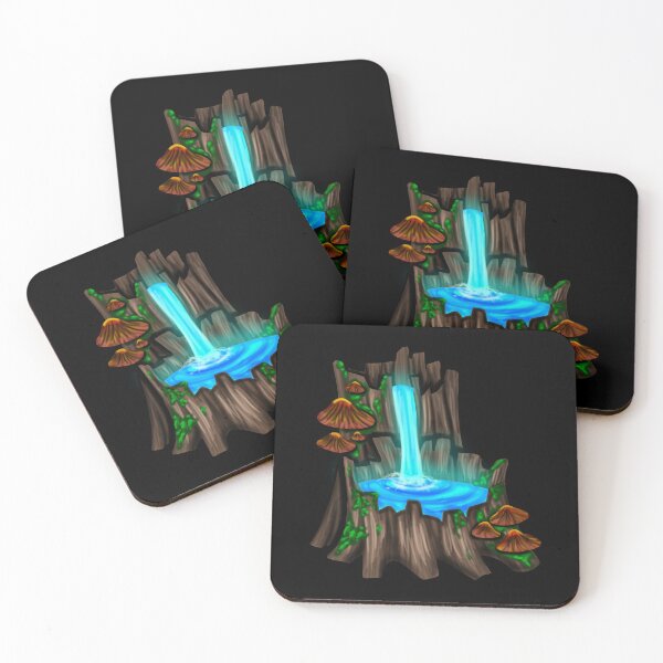 Item preview, Tree trunk with glowing mushrooms, green moss and blue magical water designed and sold by katecheerycake.