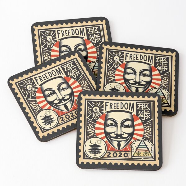 Item preview, Freedom Guy Fawkes Mask Retro Postage Stamp Japanese Vintage Aesthetic Design designed and sold by No1RetroStamps.