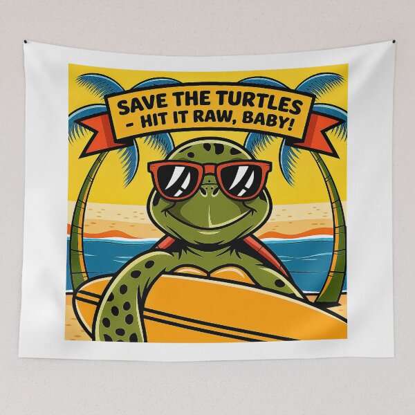 Item preview, Save The Turtles Hit It Raw Surfing Turtle designed and sold by Amanda's Factory.