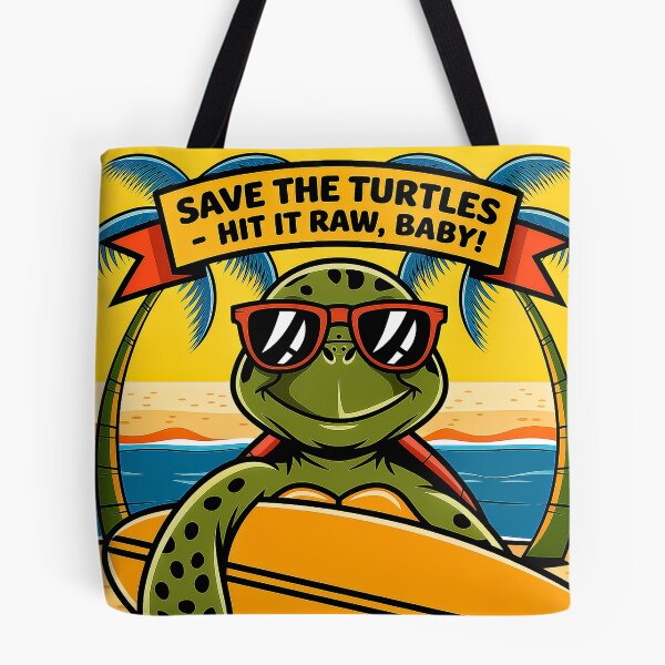 Item preview, Save The Turtles Hit It Raw Surfing Turtle designed and sold by Amanda's Factory.