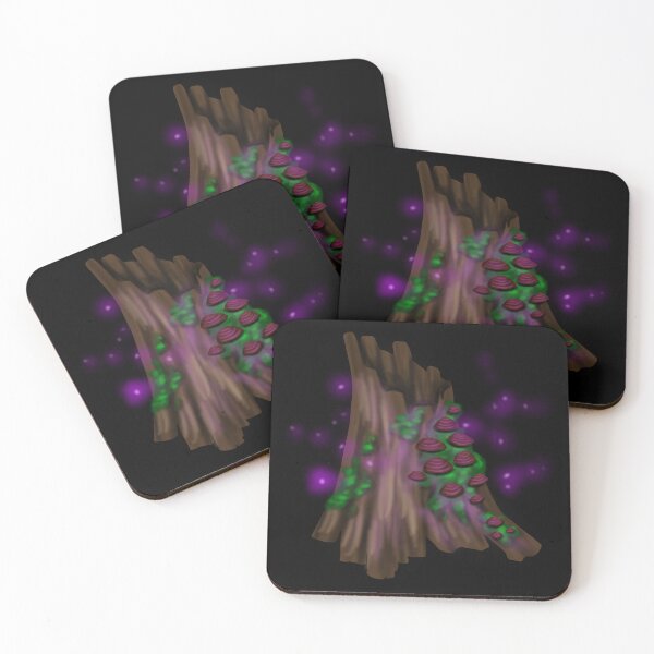 Item preview, Magical tree trunk with brown mushrooms, green moss and purple fireflies designed and sold by katecheerycake.
