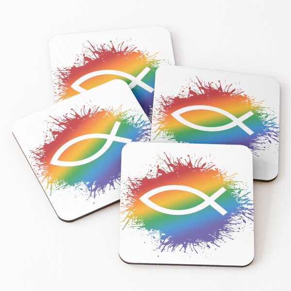 Item preview, Paint Splatter LGBTQ Pride Rainbow Christian Fish Symbol designed and sold by LiveLoudGraphic.