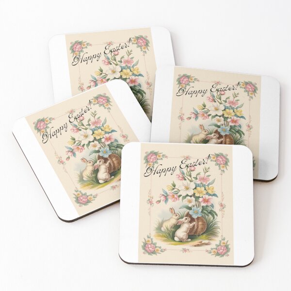 Item preview, Vintage easter print with bunnies and a basket designed and sold by DollyPopPrints.