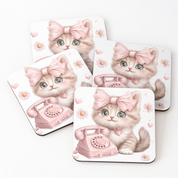 Item preview, Hello Cutie – Vintage Kitten with Bow and Phone designed and sold by AI-Only Creations.