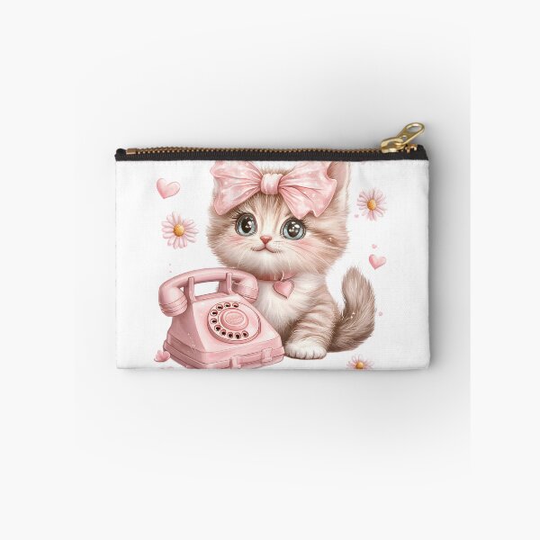 Item preview, Hello Cutie – Vintage Kitten with Bow and Phone designed and sold by AI-Only Creations.