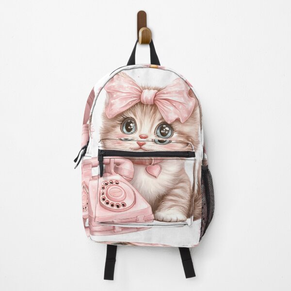 Item preview, Hello Cutie – Vintage Kitten with Bow and Phone designed and sold by AI-Only Creations.