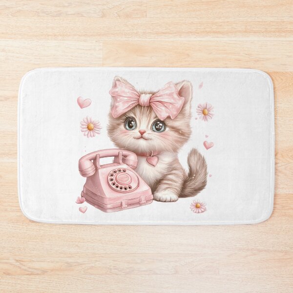 Item preview, Hello Cutie – Vintage Kitten with Bow and Phone designed and sold by AI-Only Creations.