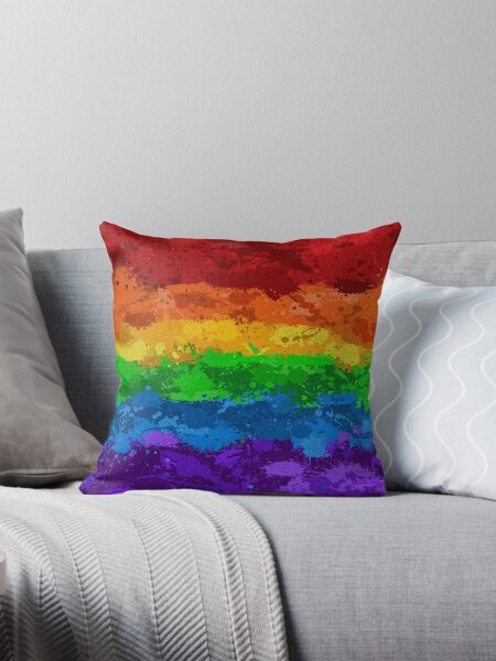 Abstract Paint Splatter LGBTQ Pride Rainbow Flag Background Throw Pillow