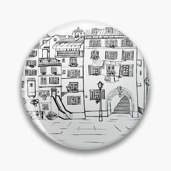 Item preview, picturesque Italian street, graphic houses, artistic interpretation designed and sold by BaluxArt.