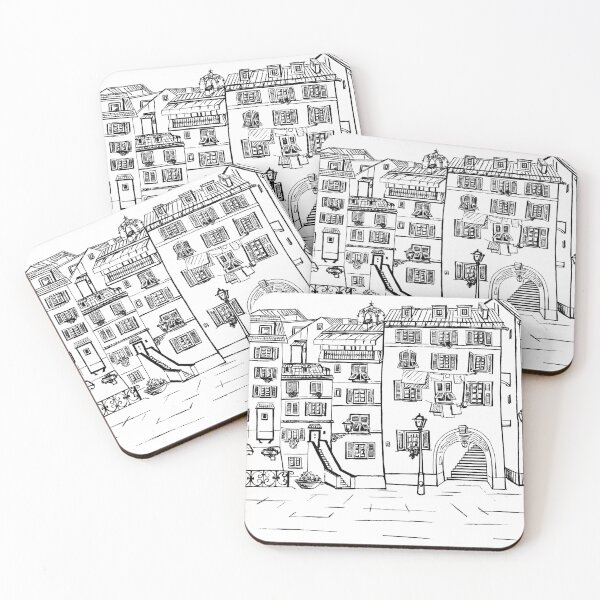 Item preview, picturesque Italian street, graphic houses, artistic interpretation designed and sold by BaluxArt.