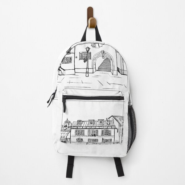 Item preview, picturesque Italian street, graphic houses, artistic interpretation designed and sold by BaluxArt.