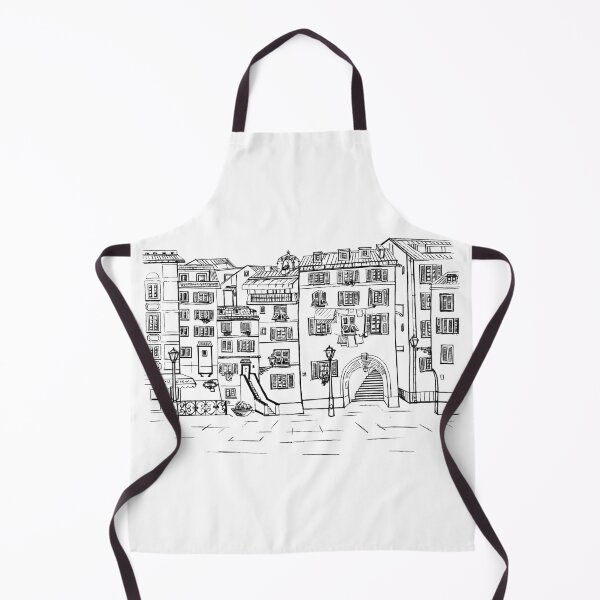 Item preview, picturesque Italian street, graphic houses, artistic interpretation designed and sold by BaluxArt.