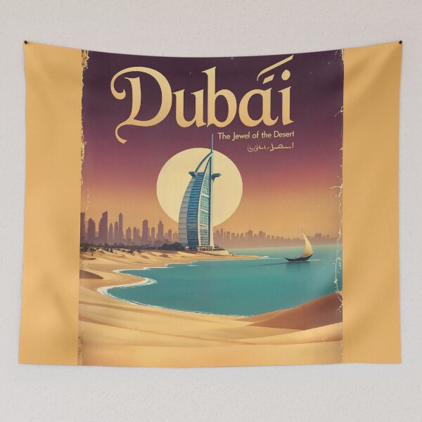 Item preview, Retro Dubai Travel Art – Burj Al Arab & Desert Charm designed and sold by Ceemko's Vintage Corner.