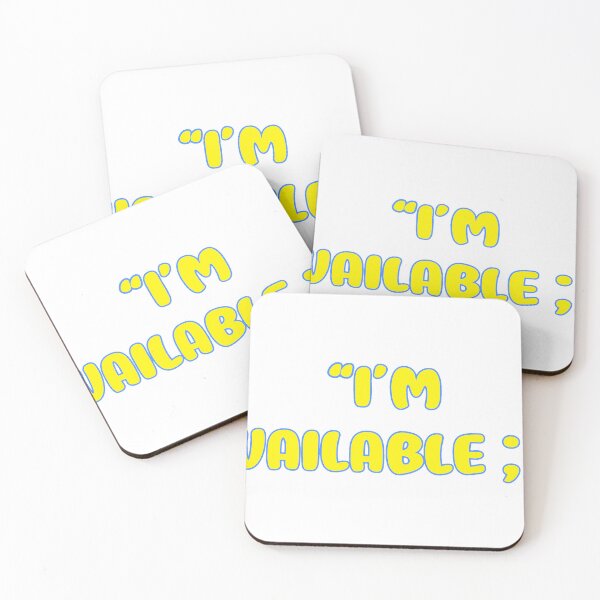 Item preview, “I’m Available;]” in yellow designed and sold by StormBliss.