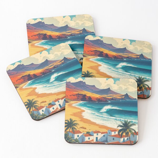 Item preview, Vintage Fuerteventura Poster – Canary Islands Beach Bliss designed and sold by Ceemko's Vintage Corner.