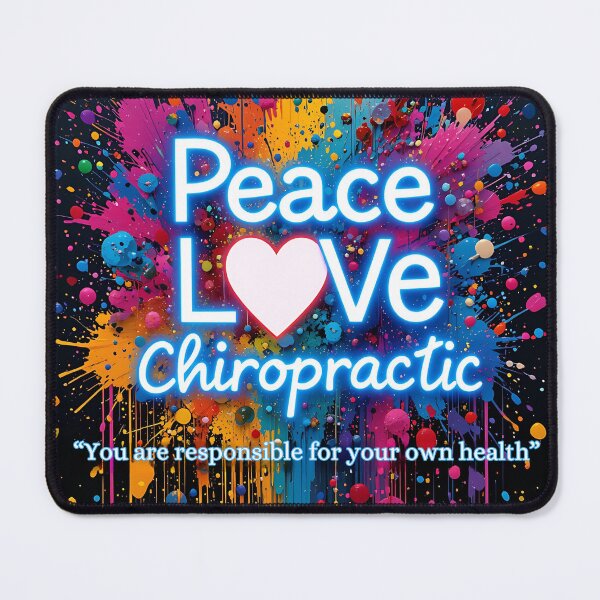 Item preview, Peace Love Chiropractic with black background ink splatter designed and sold by FutureReady.