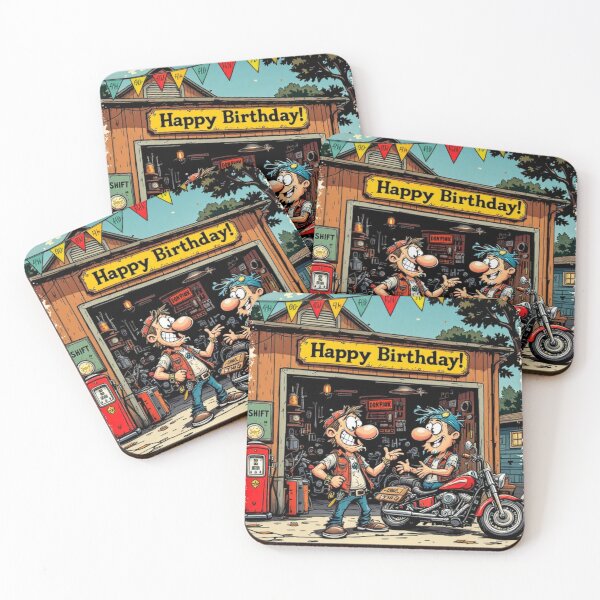 Item preview, Wheelie Happy Birthday – Cartoon Biker Fun designed and sold by SteadyRolling.