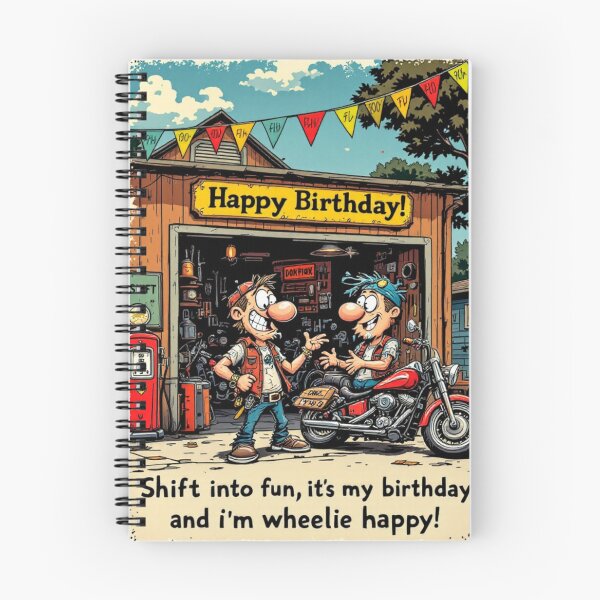 Item preview, Wheelie Happy Birthday – Cartoon Biker Fun designed and sold by SteadyRolling.