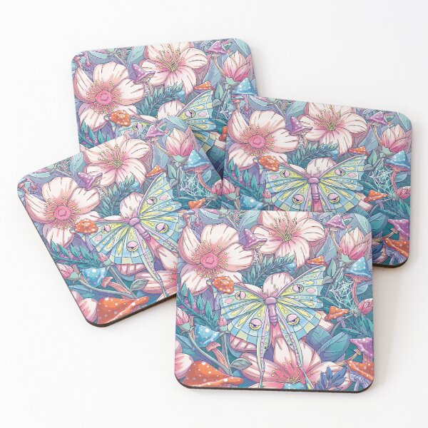 Item preview, Whimsical Pastel Luna Moth Mushroom Floral Art designed and sold by StudioFloraLuna.