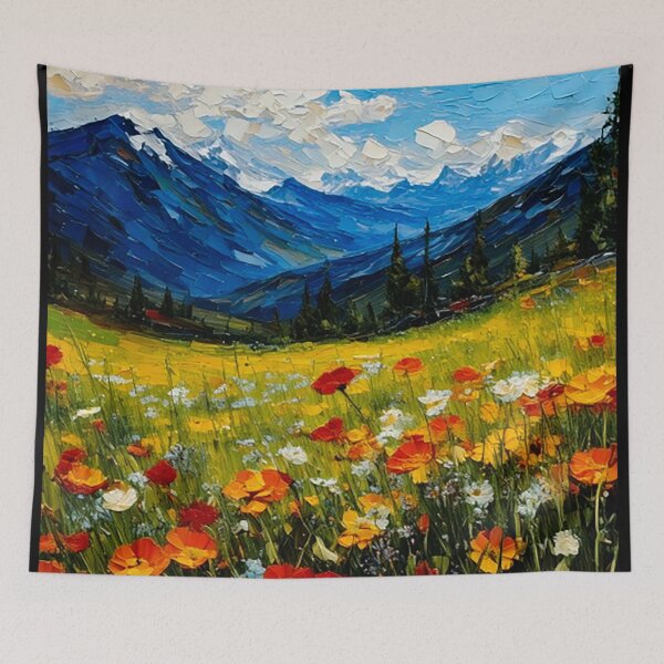 Item preview, Mountain Wildflower Landscape – Textured Oil-Style Wall Art designed and sold by karinasalwaszka.