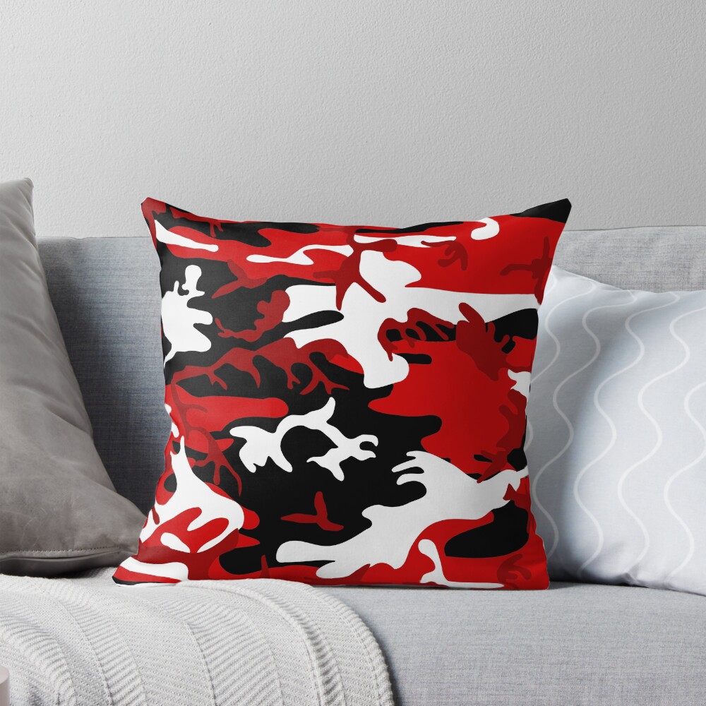 red camouflage black white camo Throw Blanket