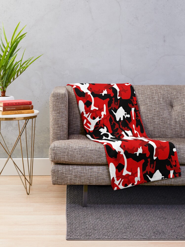 red camouflage black white camo Throw Blanket