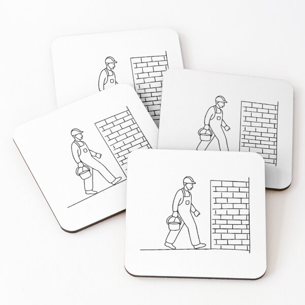 Item preview, Mason carrying a bucket of mortar, walking toward a half-built wall designed and sold by rasagamastore.