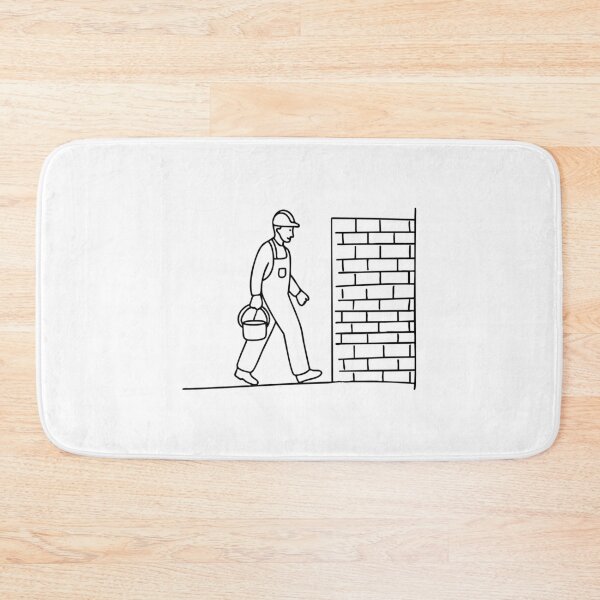 Item preview, Mason carrying a bucket of mortar, walking toward a half-built wall designed and sold by rasagamastore.