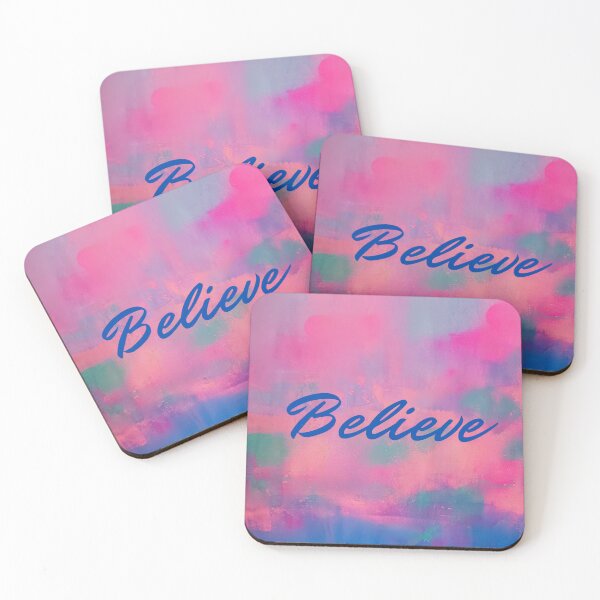 Item preview, "Believe" Colorful Abstract Print - Blue Text designed and sold by FABOArt.