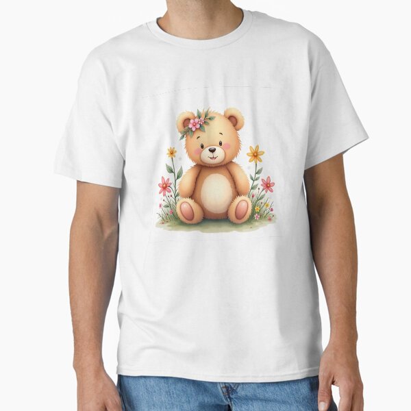 Fluffy teddy bear and flowers Classic T-Shirt