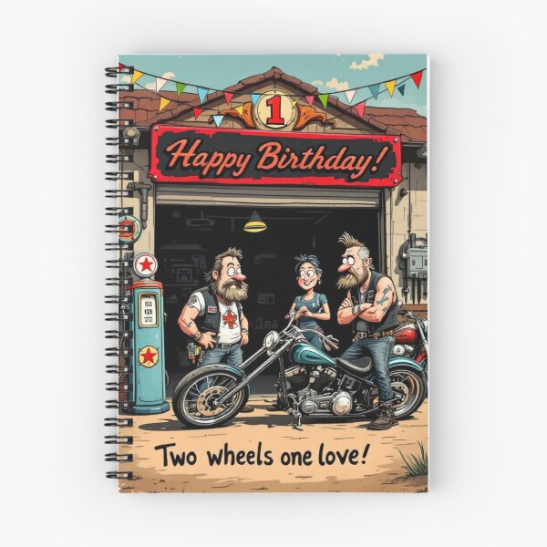 Item preview, Two Wheels, One Love – Biker Birthday Garage Scene designed and sold by SteadyRolling.