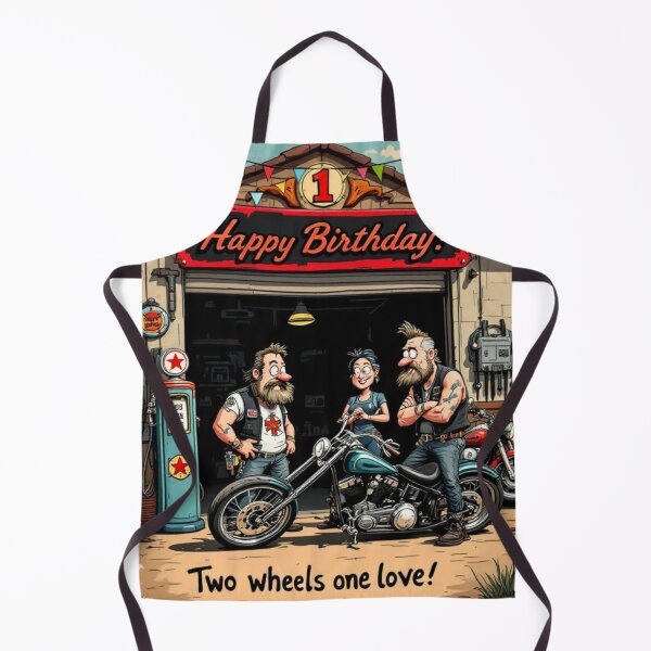 Item preview, Two Wheels, One Love – Biker Birthday Garage Scene designed and sold by SteadyRolling.