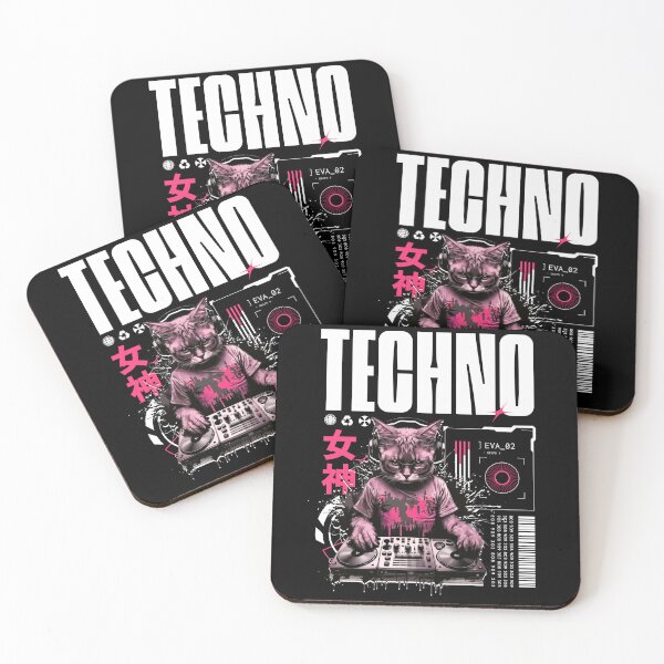 Item preview, TECHNO  - Futute Cat Dj Vibes (White/Pink)  designed and sold by Discothreadz.