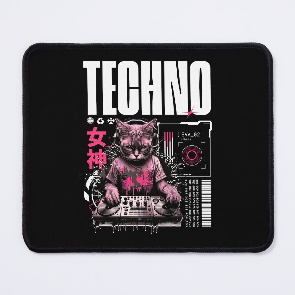 Item preview, TECHNO - Futute Cat Dj Vibes (White/Pink) designed and sold by Discothreadz.