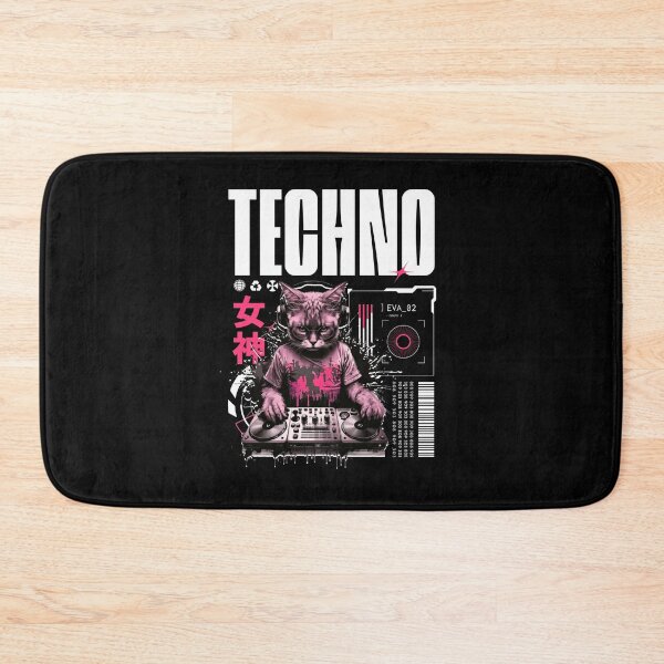 Item preview, TECHNO  - Futute Cat Dj Vibes (White/Pink)  designed and sold by Discothreadz.