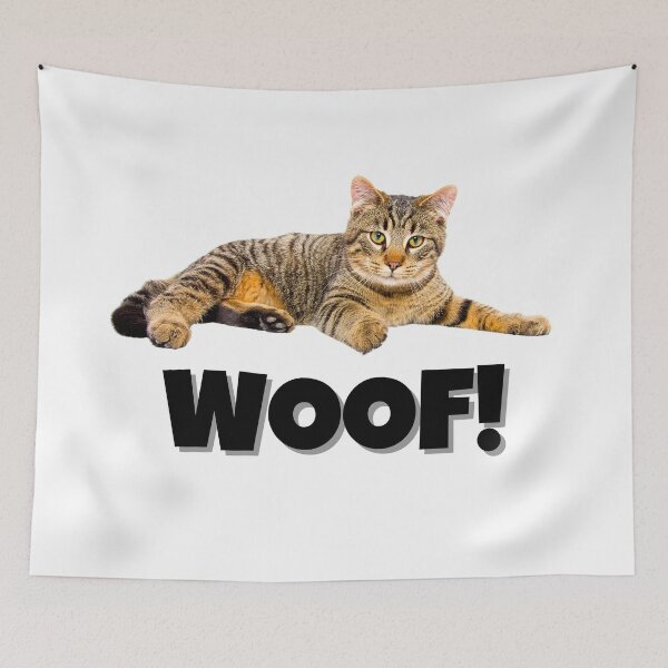 Item preview, Funny Tabby Cat Saying "WOOF!" – Cute & Quirky Cat Meme designed and sold by Fredster1966.