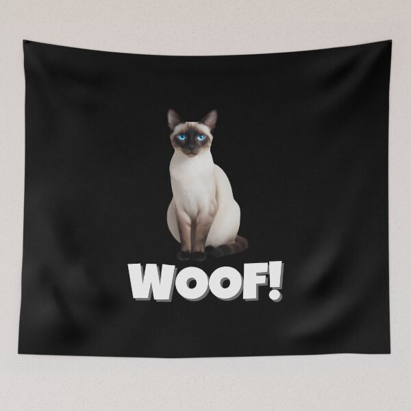 Item preview, Siamese Cat with Blue Eyes Saying "WOOF!" – Funny & Quirky Cat Meme designed and sold by Fredster1966.