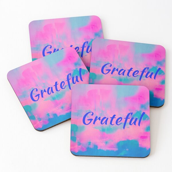 Item preview, "Grateful" Colorful Abstract Print - Blue Text designed and sold by FABOArt.
