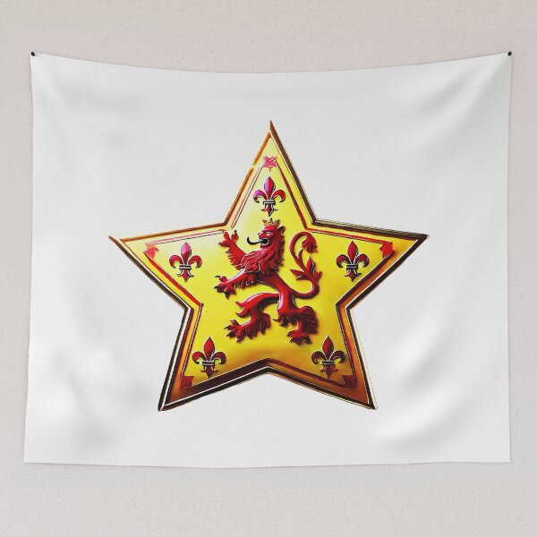 Item preview, Scotland Royal Lion Rampant - Shiny Gold & Red Flag Star Design designed and sold by Highlandkings.