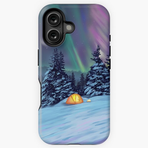 Aperçu de l'œuvre Camping sous les aurores boréales Peinture sur neige créée et vendue par Imagination Reigns.