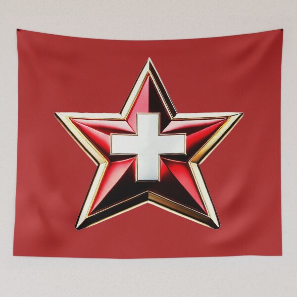 Item preview, Swiss Pride - Shiny Red & White Cross Flag Star Design designed and sold by Highlandkings.