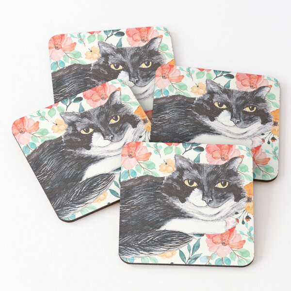Item preview,  Sassy Saffy The Whimsical Smiling Cat in Pen Ink Floral Watercolor designed and sold by The Art of Ella Lim.