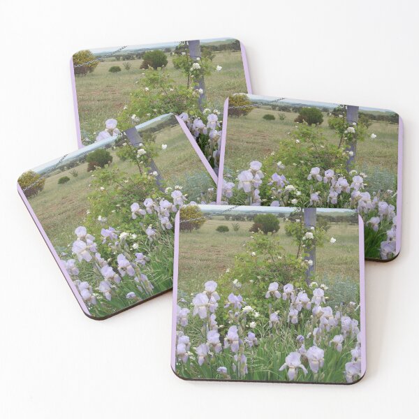 Item preview, Lavender Blue Iris Flower and Climbing White Roses Garden designed and sold by Sarah  Rajkotwala.