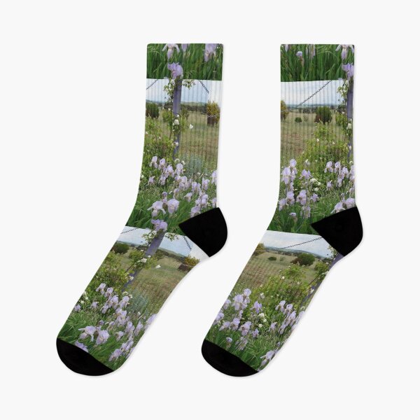 Item preview, Lavender Blue Iris Flower and Climbing White Roses Garden designed and sold by Sarah  Rajkotwala.
